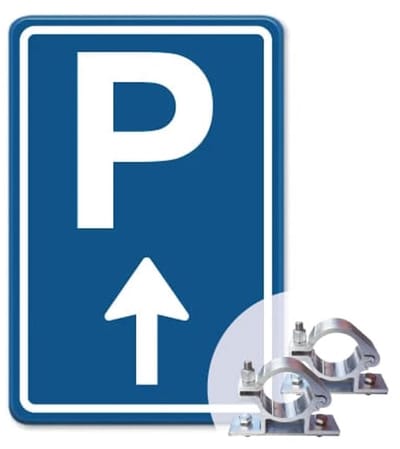 Parkeerbord Pijl rechtdoor - blauw - Weerbestendig Aluminium - 30x45 cm - Bevestiging: Met paalbeugels Ø48mm