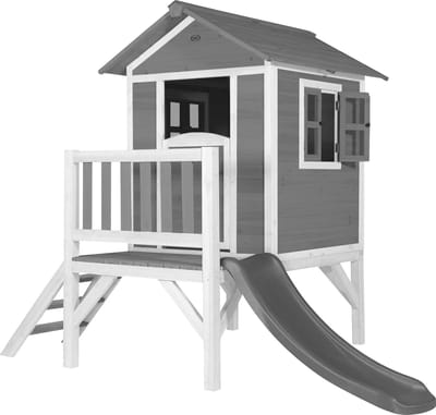 AXI Beach Lodge XL Speelhuis in Grijs met Grijze Glijbaan - Speelhuis op palen met veranda gemaakt - FSC hout - Klein speeltoestel voor de tuin
