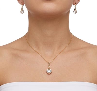 Goudkleurige ketting voor dames – sieradenset met oorbellen – ketting met hanger en kristal steen