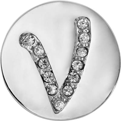 Quiges - Dames Click Button Drukknoop 18mm Alfabet V - EBCM166