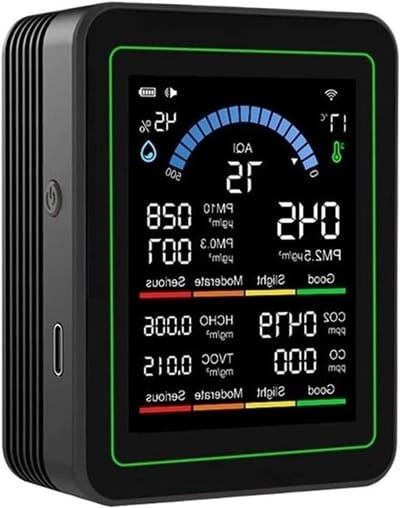 Luchtkwaliteitdetector - CO2 Monitor - Gezonde Omgeving - 10-in-1 Functionaliteit - 90x70x35 mm - Zwart