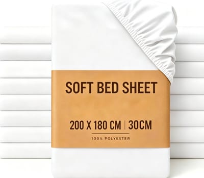 Zacht Geborsteld Microvezel Hoeslaken 200 x 200 cm met 30 cm Diepe Zakken, Volledige Rundumelasticiteit Past op 200 cm Bedden, Krimp- en Kleurvast Polyester Matrasbeschermer, Huidvriendelijk Luxe Bedlaken voor Zomer en Winter（wit）