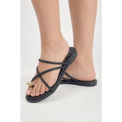 boohoo Dames Hardwear Teenslippers Met Bandjes | Zwart | Maat: 37