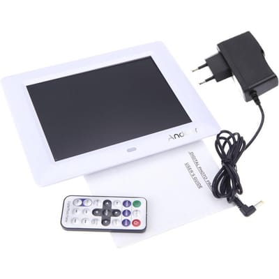 8'' HD TFT-LCD Digitale Fotolijst Klok MP3 MP4 Filmspeler met Extern Bureaublad EU Plug wit