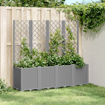 vidaXL - Plantenbak - met - latwerk - 160x40x140 - cm - polypropeen - lichtgrijs