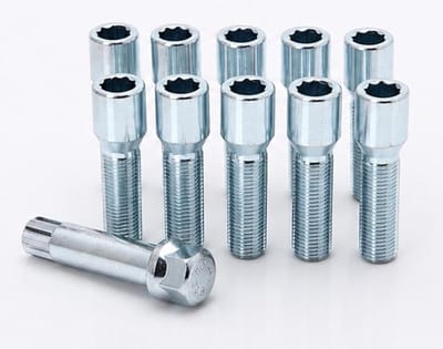 Conische wielbouten 40mm - Zilver - M14x1.5 / M14x1,5 - Set van 10 bouten + sleutel - Ster/inbus
