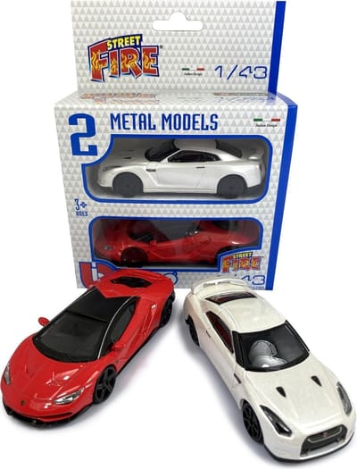 Bburago Set - Modelauto - Schaal 1:43 - Rood/Zilver