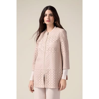 Oltre Perforated Midi Jacket Beige Size: 36 | Light Jackets Outlet | Dames | Beige