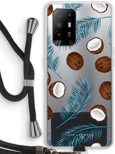 Case Company® - Hoesje met koord geschikt voor Oppo A94 5G hoesje met Koord - Kokosnoot - Telefoonhoesje met Zwart Koord - Bescherming aan alle Kanten en Over de Schermrand