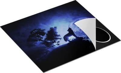 Chefcare Inductie Beschermer Huilende Wolf in Silhouet bij Volle Maan - 60x50 cm - Afdekplaat Inductie - Kookplaat Beschermer - Inductie Mat