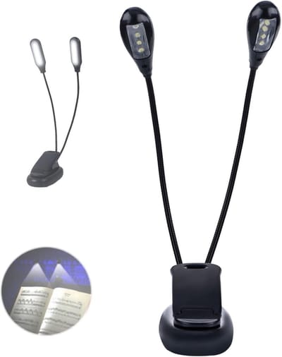 LED Clip-on Muziekstand Lamp met Dubbel Verstelbare Armen - Mini Leeslamp voor Studenten, Kinderen en Muzikanten met 8 LED's