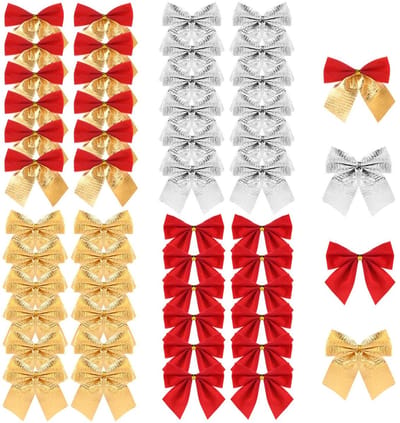 Dailygoods- Strikken 48 Stuks - Kerstboomdecoratie - Geschenken Wrapping - Knutselbenodigdheden - 4 Kleuren - Afmetingen 5 x 6 cm - Kerstdecoratie