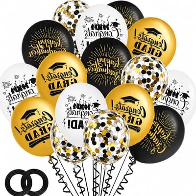 Decoratieve ballonnen voor afstuderen in zwart-goud, 20 stuks, perfect voor vrijgezellenfeest en feestdecoratie