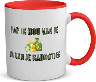 Akyol - pap ik hou van je en van je kadootjes koffiemok - theemok - rood - Papa - vader met veel geld - vader cadeautjes - vaderdag - verjaardagscadeau - verjaardag - cadeau - geschenk - kado - gift - vader artikelen - 350 ML inhoud