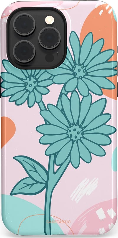 Casetastic hoesje geschikt voor Apple iPhone 15 Pro Max - MagSafe - Dubbellaagse bescherming - Roze Oranje Bloemen - Fashion Case - Wit Mintgroen Lichtroze Lichtblauw