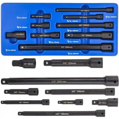 9-delige Slagdoppen Verlengstuk Set 1/4, 3/8, 1/2 Inch