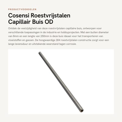Dailygoods- Capillair Buis 8mm x 6mm - Roestvrij Staal - Lengte 250mm - Corrosiebestendig - Hoog Temperatuurweerstand - Eenvoudig te Reinigen - Stainless Steel Buis