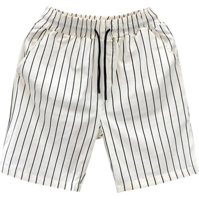 Heren Zomer Shorts Elastische Tailleband Verstelbaar Trekkoord Gestreept Print Street Style Shorts Zakken Wijde Pijp Casual Shorts L wit