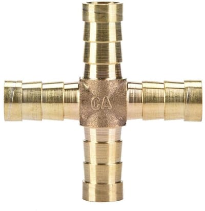Dailygoods- T-Stuk 4-voudig - Messing - 6/8/10/12 mm - 5 Stuks - Voor Lucht/Water/Gas - Scherpe Barbs voor Snelle Verbinding - Connector