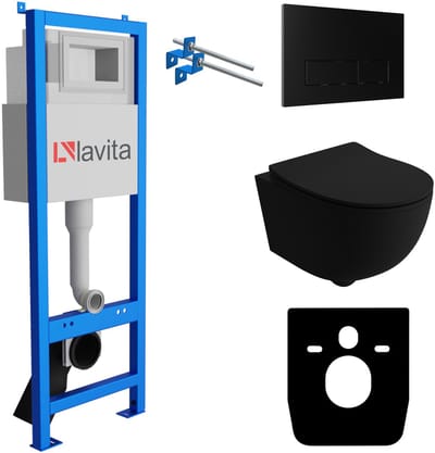 LAVITA® Inbouwreservoir Complete Toiletset LAV 101 - Inbouw WC Hangtoilet Wandcloset BRAVA BLACK Zwart Mat - Bedieningsplaat 200.3.4 Zwart - Voorwandelement voor toilet 40cm - Installatiesysteem
