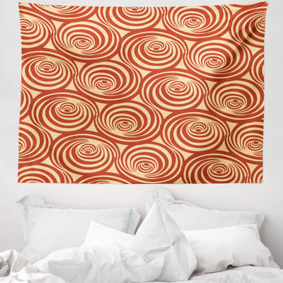 ABAKUHAUS Retro Wandtapijt en Sprei, Cirkelvormige Spiraalmotieven, 150 x 110 cm, Roestbruin en Lichtgeel