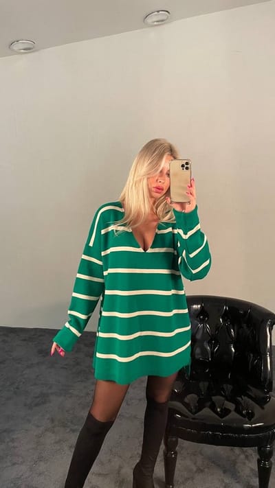 Oversized trui/sirmaza/ronde hals/groen