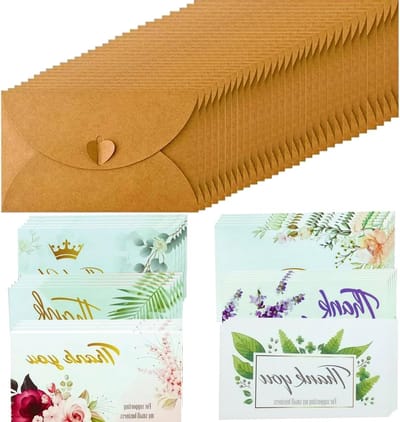 Set van 30 Vintage Kraft Papieren Mini Enveloppen met 30 Bedankkaarten voor DIY Cadeaus en Creatieve Projecten