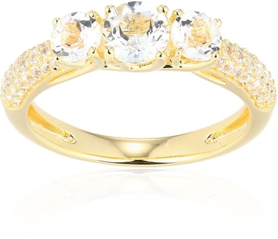 Cavill - Elegante Zilveren Ring - 925 Sterling Zilver - 18K Goud Verguld - Witte Topaas 1,16 ct - Braziliaanse Pavé Edelstenen - Ronde Topaas Sieraden