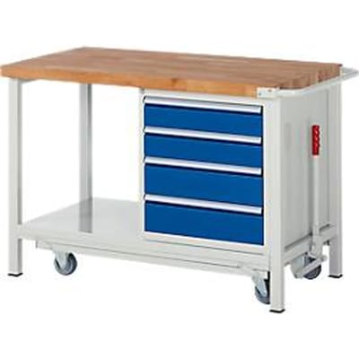 Werkbank serie 8162-  neerlaatbaar - verrijdbaar - 4 schuifladen - B 1250 x D 700 x H 880 mm