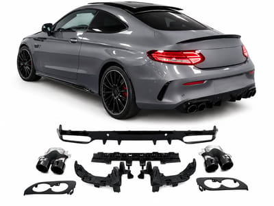 Diffuser Geschikt Voor Mercedes C-Klasse C205 Coupe & A205 Cabrio 2014-2021 – C43 Look – Hoogglans Zwart