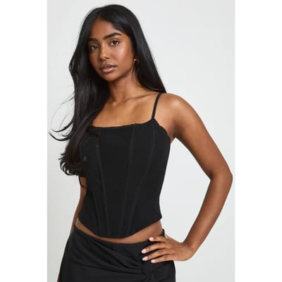boohoo Dames Corset Top Met Kanten Afwerking En Baleinverstijving | Black | Maat: 6