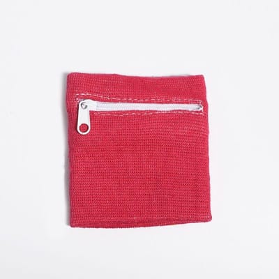Zweetbandje met rits - Polsbandje met opbergvak - Sweatband - Sportbandje - Wristbands - Rosé rood - 8x8 cm - Jonyx