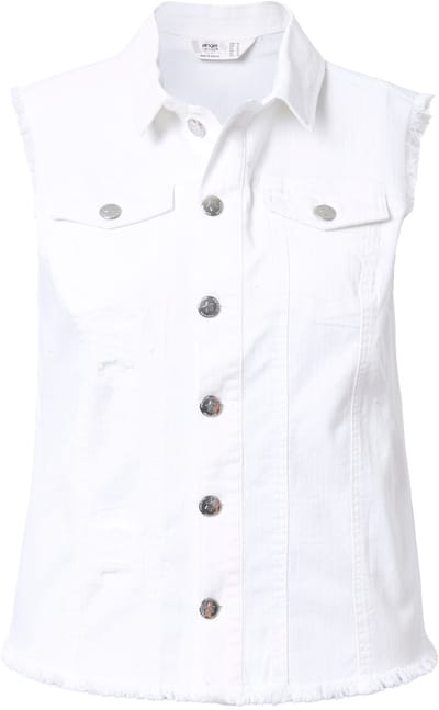 Angel of Style - Dames - Jeansvest open randen ronde zoom - Sneeuwwit - Maat 50