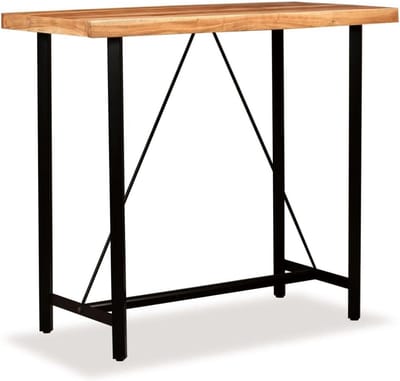 Staafvormige bartafel van massief acaciahout met stalen poten - Industriële design tafel 120x60x107 cm