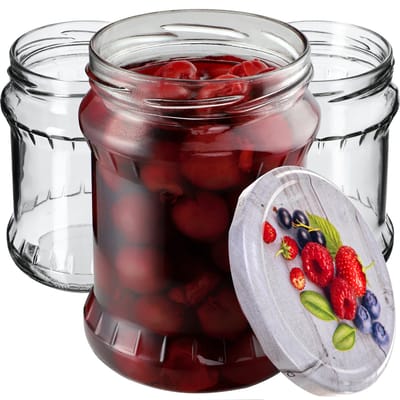KADAX Inmaakpotten, 500 ml, bewaarpotten met schroefdeksel, inmaakpotten, jampot, voorraadpot, conservenglas, ronde potten (frambozen/8 stuks)