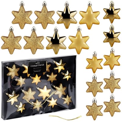 VILDE - Kerstbal - Niet breekbaar - Gouden Sterren - 16 Stuks