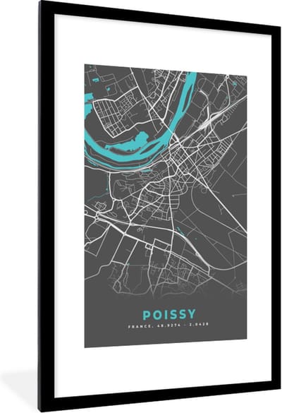 Fotolijst incl. Poster - Poissy - Stadskaart - Kaart - Plattegrond - Frankrijk - 80x120 cm - Posterlijst
