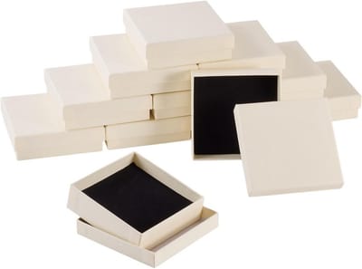 12x Vierkante Kartonnen Cadeaudoosjes voor Sieraden met Spons - Beige Opslag voor Ringen, Oorbellen en Kettingen