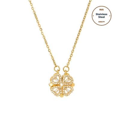 Janix Dames Ketting 2-in-1 – Transformeerbaar & Magnetisch – Roestvrij Staal – Goudkleurig – Klaver & Hartjes – Zirkonia