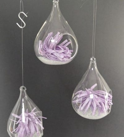 Set van 3 Glazen Raamhangers – Druppelvorm – Lila Allium – 11 cm