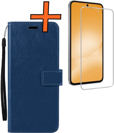 Hoes - Met Screenprotector - Geschikt voor Samsung Galaxy A56 - Luxe Pasjeshouder - Bookcase Portemonee - Flip Case - Kunstleer Book Case - Flipcase - Book Cover - Walletcase - PortemonneeHoes - Donkerblauw