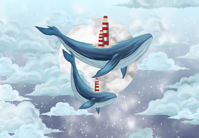 Fotobehang - Walvissen - Maan - Wolken - Walvis - Vliesbehang- 254x184cm (lxb)