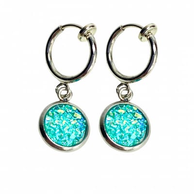 Klem oorbellen -Turquoise -zilverkleur-geen gaatje-Charme Bijoux