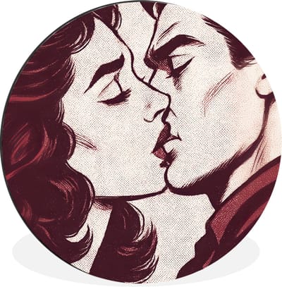 WallCircle - Wandcirkel - Muurcirkel - Kussen - Personen - Retro - Bordeaux - Aluminium - Dibond - 30x30 cm - Binnen en Buiten