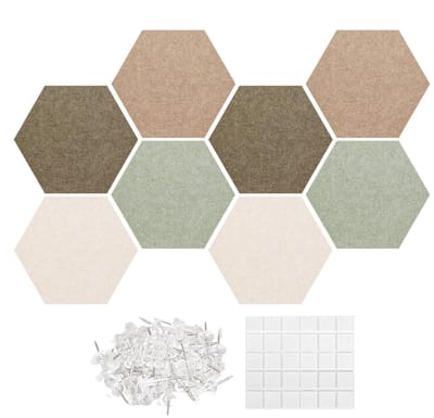 8 stuks zeshoekig vilten prikbord - Groot prikbord met 30 punaises voor aan de muur - vilt prikbord voor kantoor, thuis of school - Esthetisch viltbord wandtegels en een alternatief voor een kurkbord