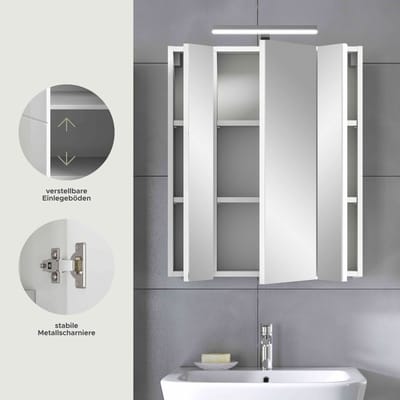 IJsspiegelkast inclusief verlichting wit hoogglans MDF TZ wit NB - 18x60x70cm