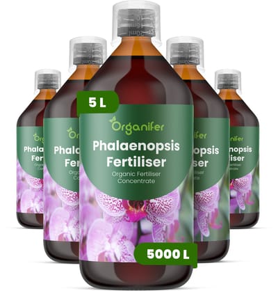Vloeibare Meststof Voor Phalaenopsis 5X1 L Voor 5000 L - Npk 3-4-3 - Ondersteunt Langdurige Bloeicycli En Herhaalde Bloei - Versterkt Bloemstelen En Verbetert Het Behoud Van Knoppen - Verbetert De Algehele Plantvitaliteit - Organifer