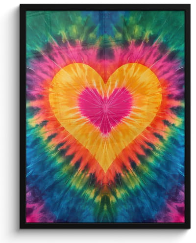 Poster in lijst - Fotolijst 60x80 cm - Posters - Hart - Tie Dye - Kleurrijk - Posterlijst zwart - Decoratie - Wanddecoratie woonkamer - Muurdecoratie slaapkamer