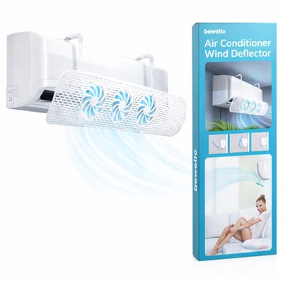 Bewello - Windscherm voor Airco - Windgeleider Universeel 55 t/m 88 cm - (Met 3 Ventilatoren - Draaibaar + Kantelbaar) - Airconditioning Luchtverdeler Deflector Flap - Windafleider - Luchtscherm [BW4010]