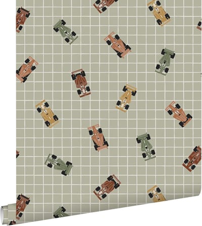 ESTAhome behang race auto's vergrijsd groen - 50 x 900 cm - 131753